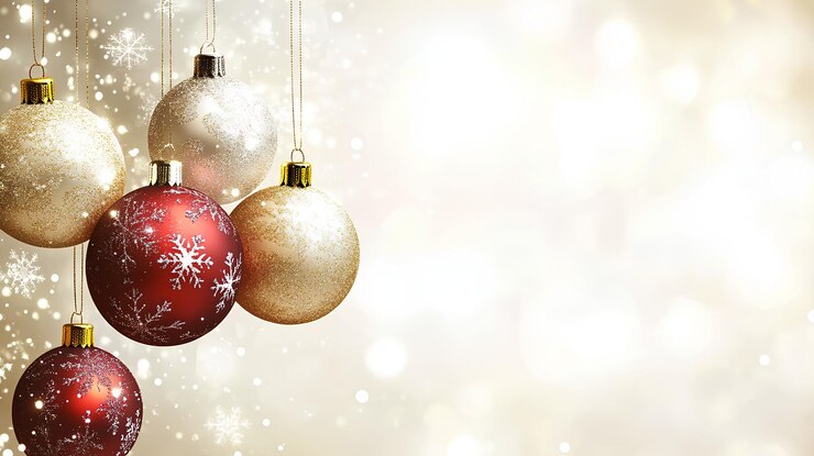 bolas de Navidad colgando de una cuerda con un fondo blanco