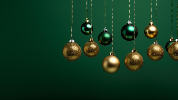 Las bolas de Navidad en el fondo verde