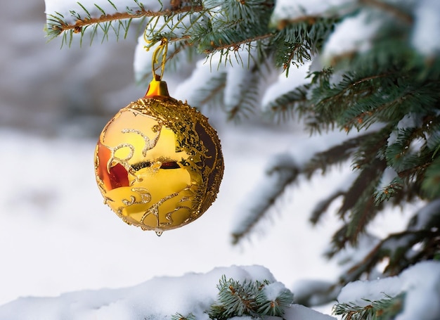 Bolas de navidad rojas y doradas con fondo de vacaciones