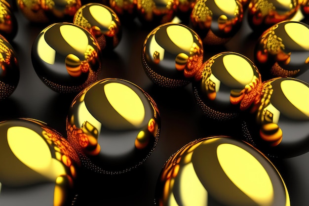 Bolas de oro brillantes caen en líquido negro Patrón abstracto Papel tapiz futurista