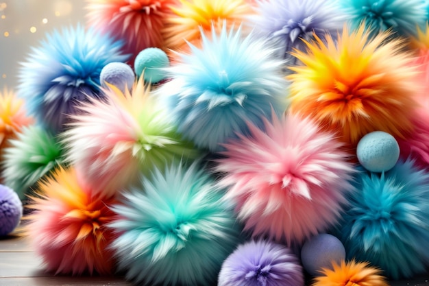 Foto bolas de pelaje multicolores fondo de bolas de pelo en colores pastel brillantes