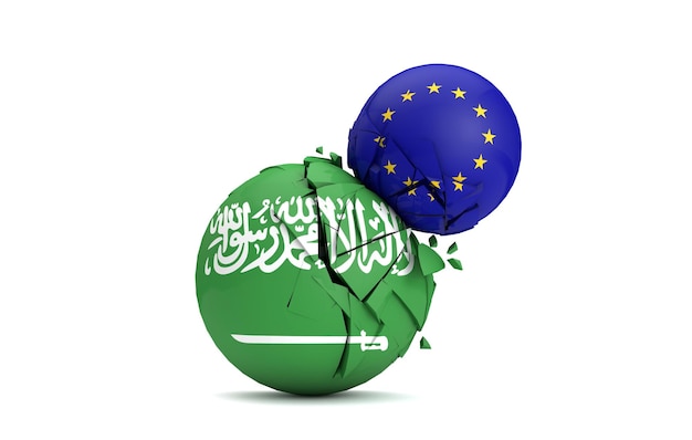 Las bolas políticas de Arabia Saudita y la Unión Europea chocan juntas 3D Render