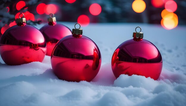 Las bolas rojas de Navidad en la nieve