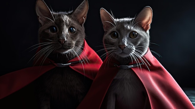 Bold Animal Heroes El dúo dinámico del ratón y el gato con máscaras y capas rojas