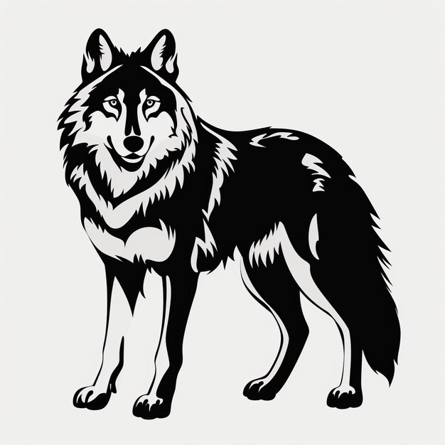 Bold Black and White Wolf Diseño Estilo Chiaroscuro