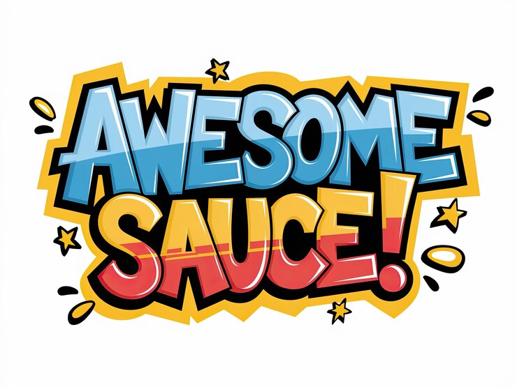 Foto bold e colorful comic style awesome sauce texto design com estrelas