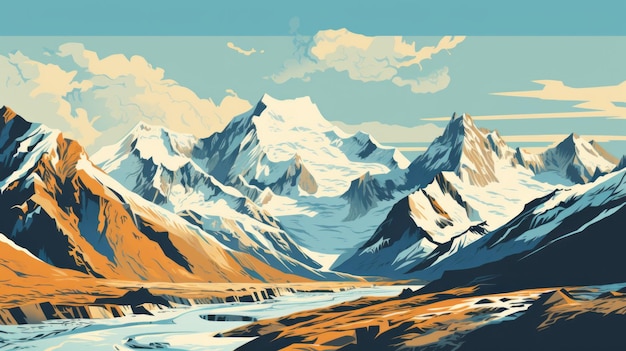 Bold Lithographic Paisaje montañoso Parque Nacional Denali Cartón postal del glaciar