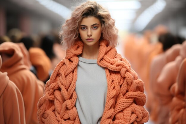 Bold Peach Ruffles Define Chic Runway Statement Look 2024