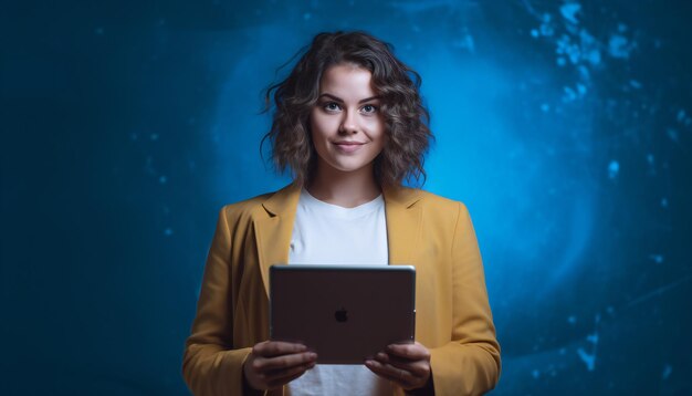 Bold Punchy Headshots Retrato de una mujer con una tableta