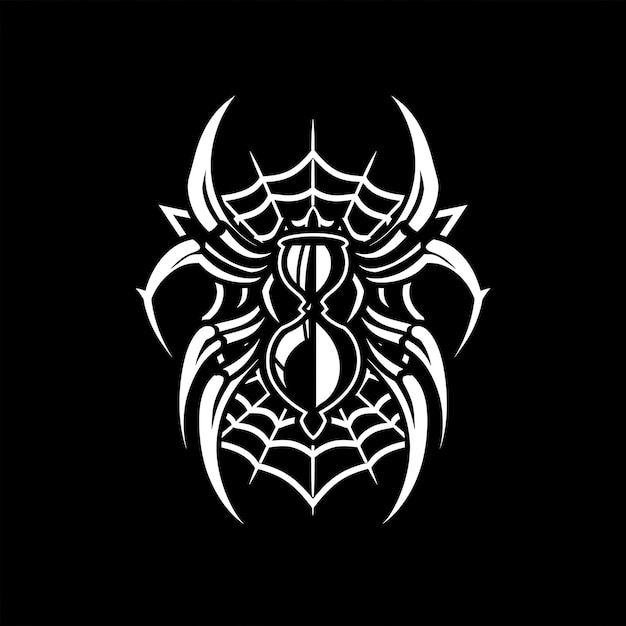 Bold Spider Clan Crest Logo mit Spinnennetz und Tribal Hourg Creative Logo Design Tattoo Umriss