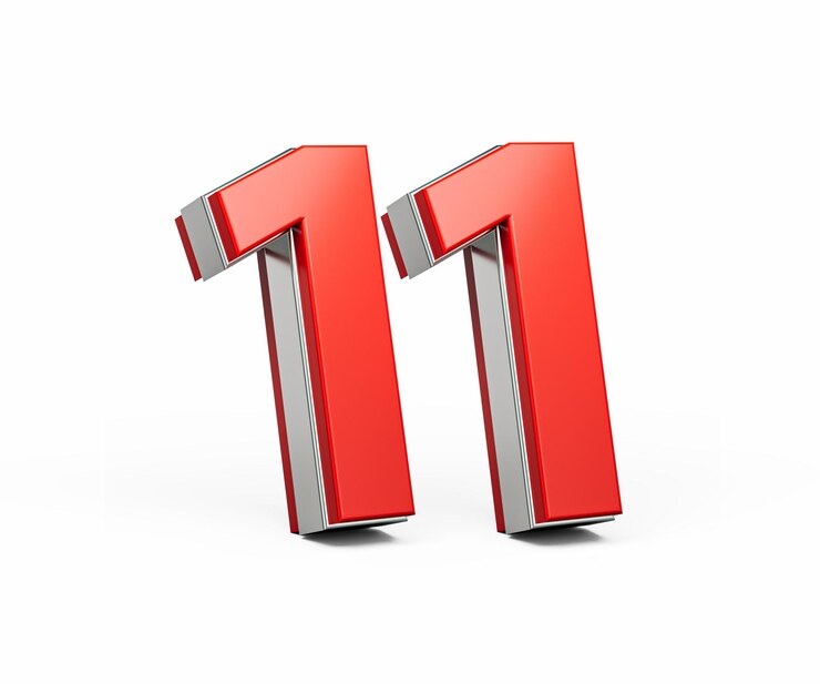 Foto bold vibrant red number eleven number 11 com ilustração 3d metálica em fundo branco