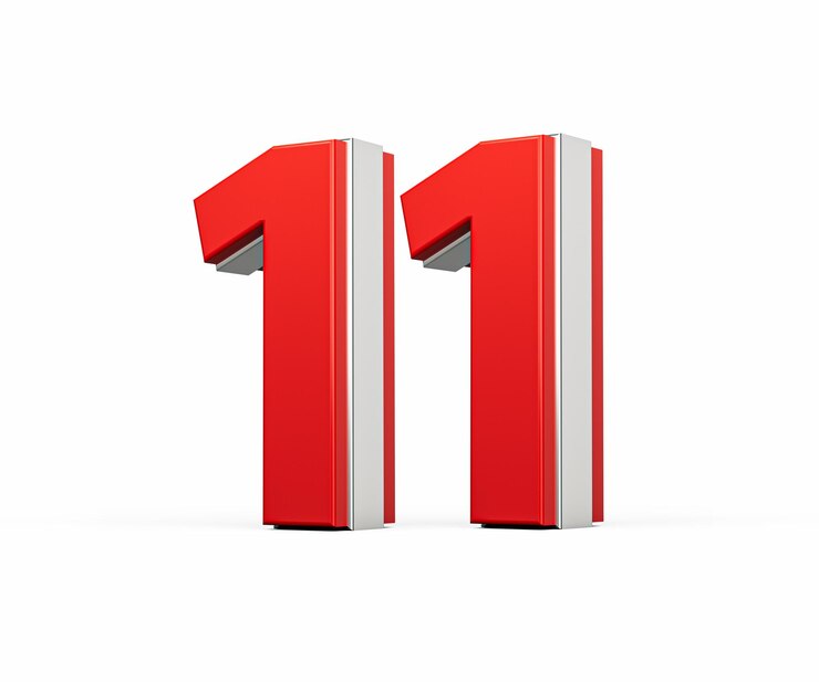 Foto bold vibrant red number eleven number 11 com ilustração 3d metálica em fundo branco