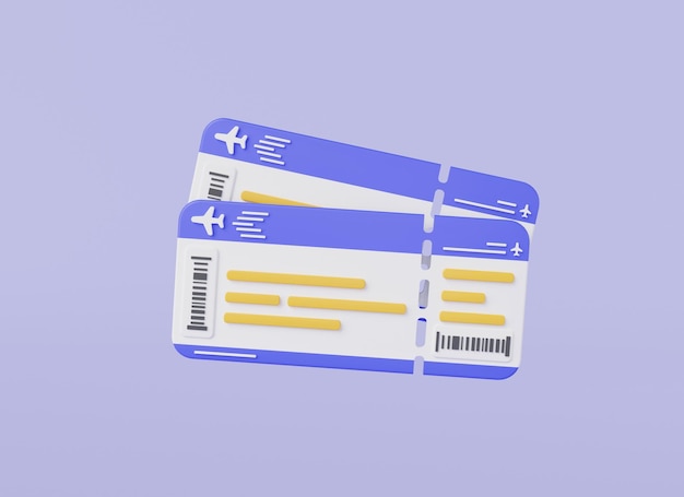 Boleto de embarque de línea aérea Boleto de avión de pasajero de línea aérea Viaje o turismo para vacaciones de verano Tiempo para viajar Boleto cupón de viaje Concepto de servicio de reserva de billete Ilustración de renderizado de icono 3D
