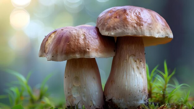 Boletus edulis também conhecido como cogumelo porcini é tipicamente encontrado em áreas florestais Conceito Cogumelo Forrageamento Plantas selvagens comestíveis Ecologia da floresta Identificação de fungos