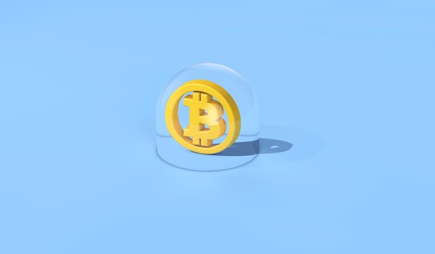 Bolha de criptomoeda bitcoin. logo bitcoin dentro de uma bolha. renderização 3d.