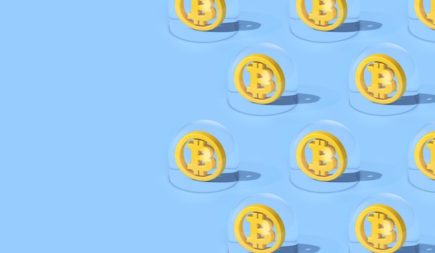 Bolha de criptomoeda Bitcoin. Logo Bitcoin dentro de uma bolha. Renderização 3D.