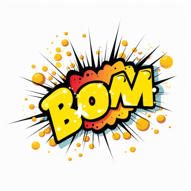 Foto bolha de fala em quadrinhos com texto 'boom' em fundo branco