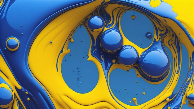 bolha de textura ácida líquida óleo brilhante de cor azul e amarelo ilustração Generative AI