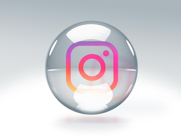 Bolha de vidro transparente com logotipo do instagram dentro dela isolada em fundo transparente