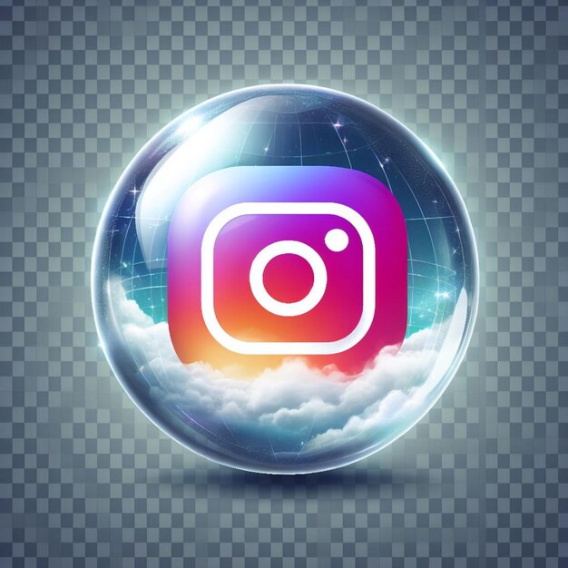 bolha de vidro transparente com o logotipo do Instagram dentro isolado em fundo transparente