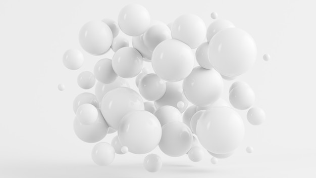 Bolhas brancas com fundo mínimo abstrato renderização em 3d