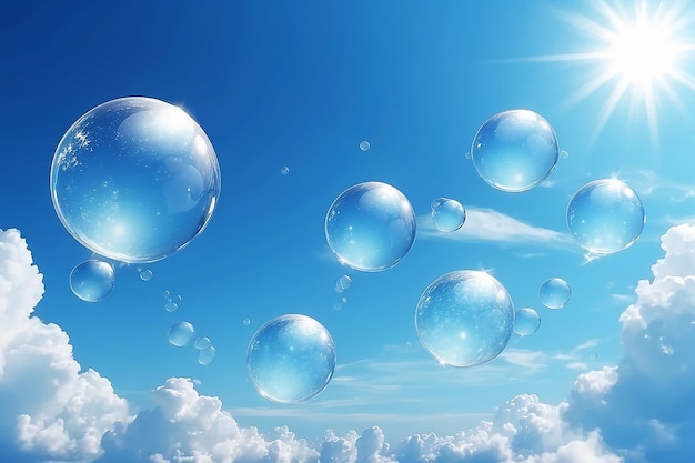 Bolhas contra o céu azul Ilustração de ações digitais