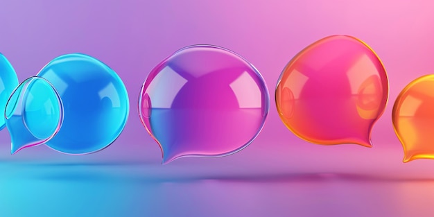 Bolhas de bate-papo semelhantes a vidro com círculos de acrílico esmaltado e gradiente em um design realista de plexiglass mate