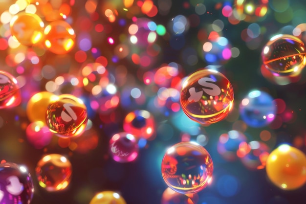 Foto bolhas de cores brilhantes flutuando no ar com um fundo desfocado