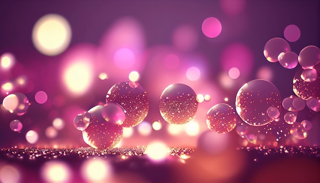 Bolhas de cristal de luxo em fundo de bokeh de glitter abstrato festivo IA generativa