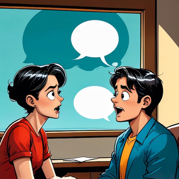 Foto bolhas de fala cômicas cena cômica com uma ilustração de desenho animado cômico fala bolhas de conversa com diálogo