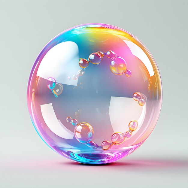bolhas de sabão coloridas flutuando em uma bola de vidro IA generativa