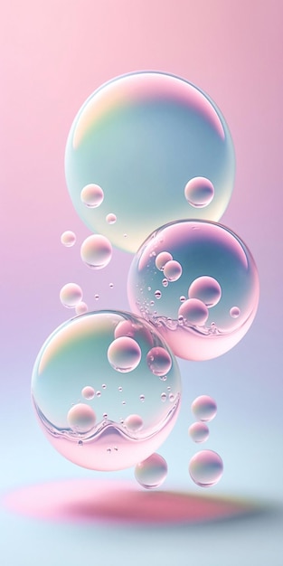 Bolhas flutuando em fundo de gradiente azul claro e rosa Criado com tecnologia de IA gerativa