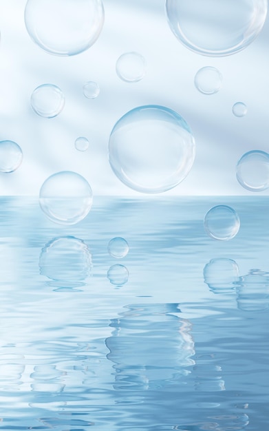 Foto bolhas na renderização 3d da superfície da água