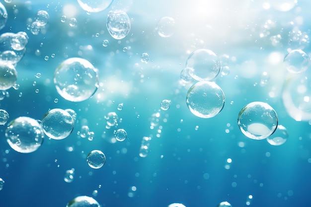 Bolhas sob a superfície da água Fundo subaquático com bolhas de ar