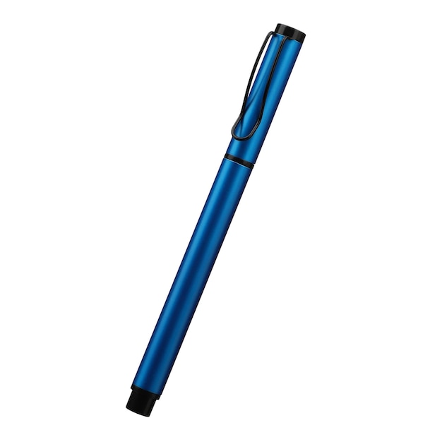 Bolígrafo aislado sobre fondo blanco elegante bolígrafo en azul con trazado de recorte