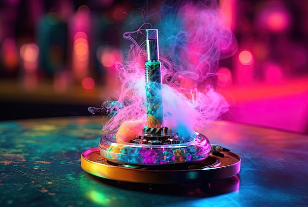 Foto un bolígrafo de vapor de colores sobre una mesa al estilo de salpicaduras texturizadas