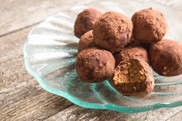 Bolinhas de batata doce e trufas de chocolate