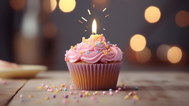 Bolinho de aniversário delicioso na mesa sobre fundo claro Generative Ai