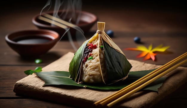Bolinho de arroz Zongzi para o festival tradicional chinês de barcos-dragão Duanwu Festival AI gerado