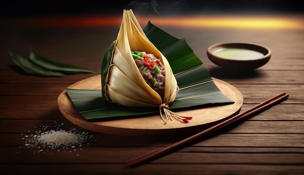 Bolinho de arroz Zongzi para o festival tradicional chinês de barcos-dragão Duanwu Festival AI gerado