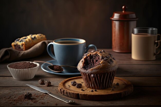 Bolinho saboroso com ilustração de café Generative AI