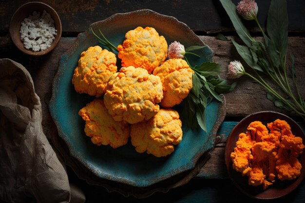 Bolinhos de couve-flor em um tom laranja brilhante