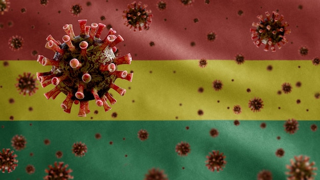 Bolivianische Wellenflagge und Coronavirus-Mikroskopvirus