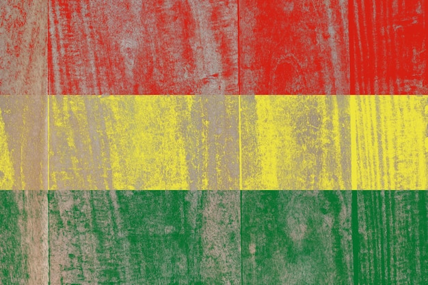 Bolivien-Flagge gemalt auf einem beschädigten alten hölzernen Hintergrund