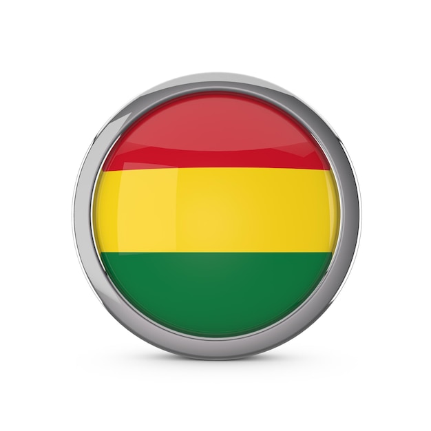 Boliviens Nationalflagge in glänzender Kreisform mit Chromrahmen 3D-Rendering