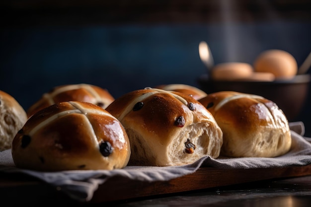 Un bollo cruzado caliente tradicional Tiempo de Pascua dulce Generativo ai