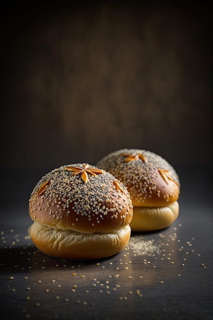 Bollos de brioche caseros recién hechos con aderezo de semillas de sésamo Ilustración AI generativo