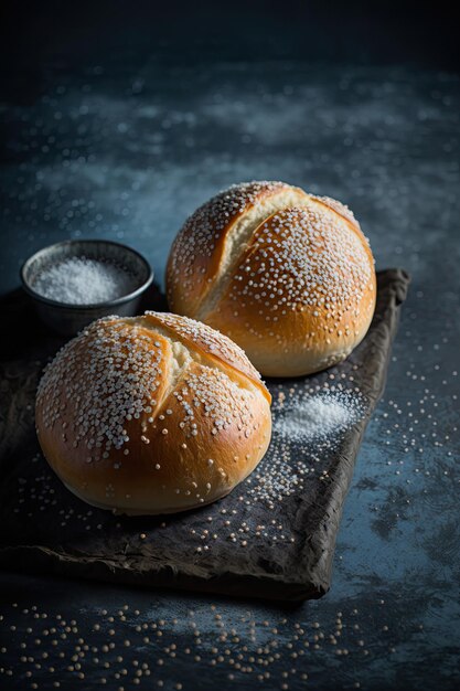 Bollos de brioche caseros recién hechos con aderezo de semillas de sésamo Ilustración AI generativo