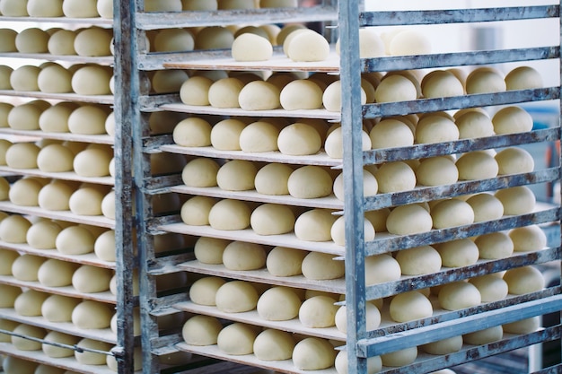 Foto bollos de masa en el estante de la panadería