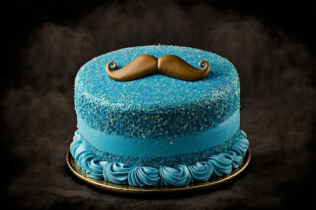 Bolo azul com bigode Dia Internacional do Homem Celebração do Dia dos Pais IA generativa